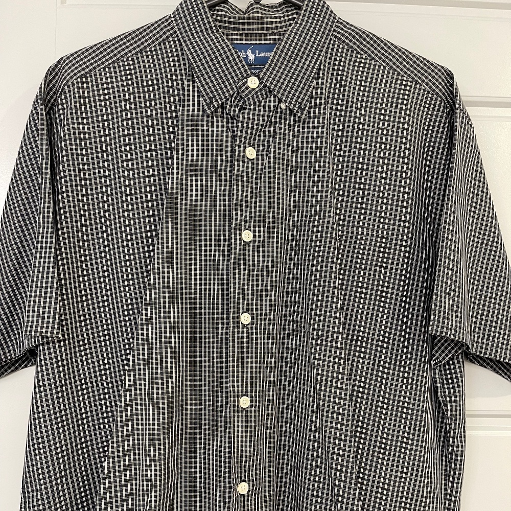 Ralph Lauren Mens Shirt Size L Large - Black Gingham Short Sleeve Button Up